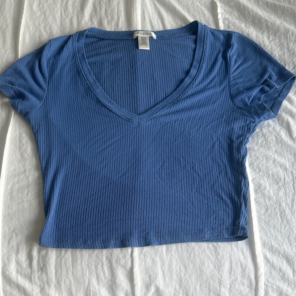 Bozzolo Blue Ribbed Crop Top